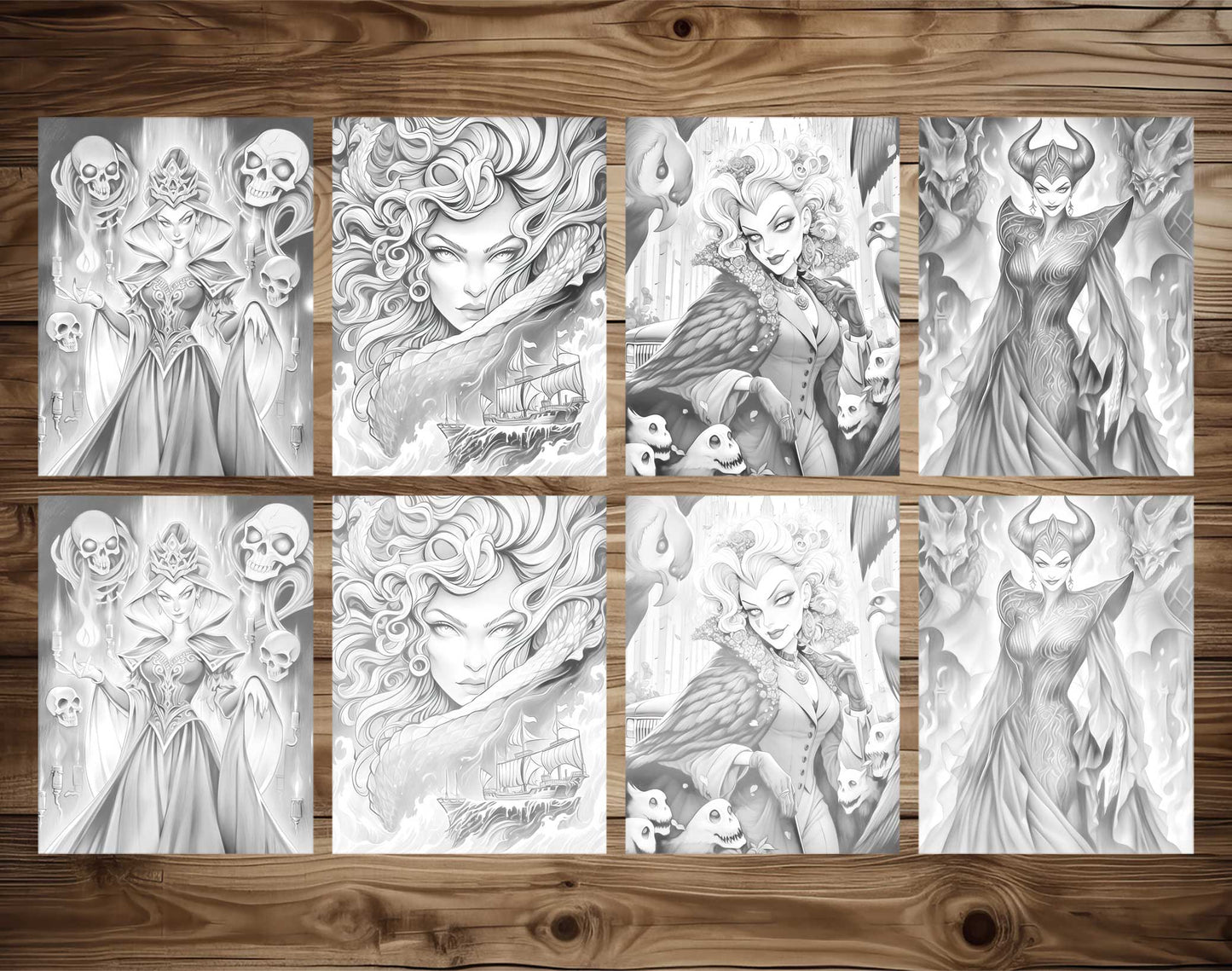 25 Villain Beauty Grayscale Coloring Pages - Instant Download - Printable PDF Dark/Light