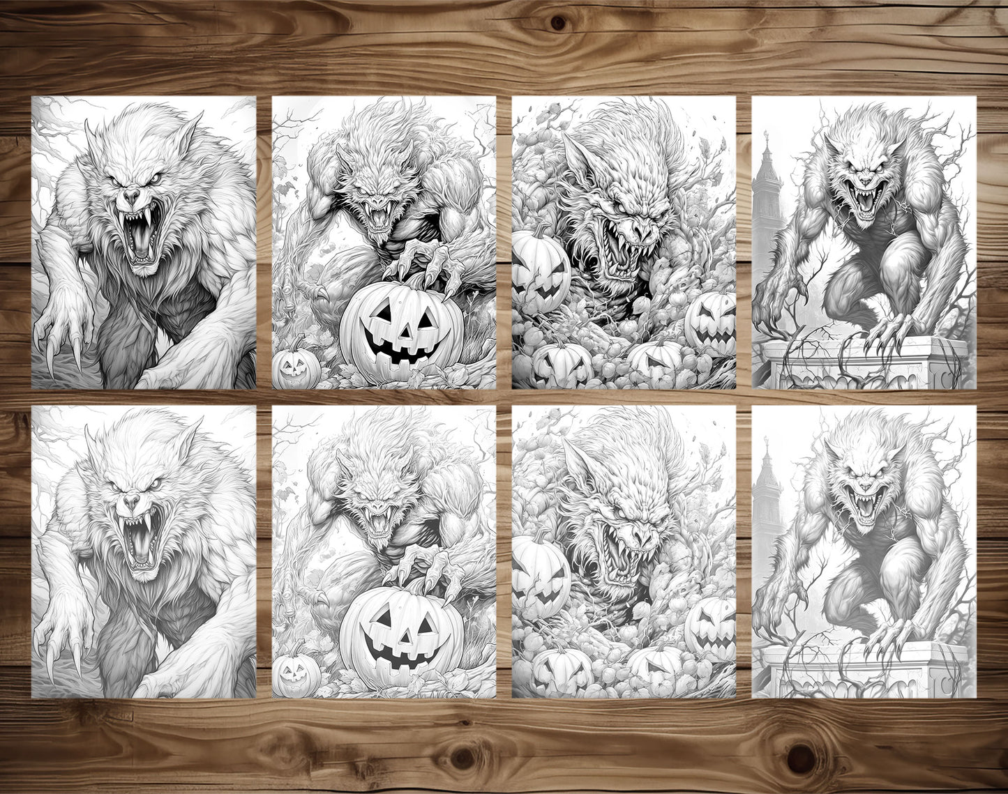 25 Werewolf Monster Grayscale Coloring Pages - Instant Download - Printable PDF Dark/Light