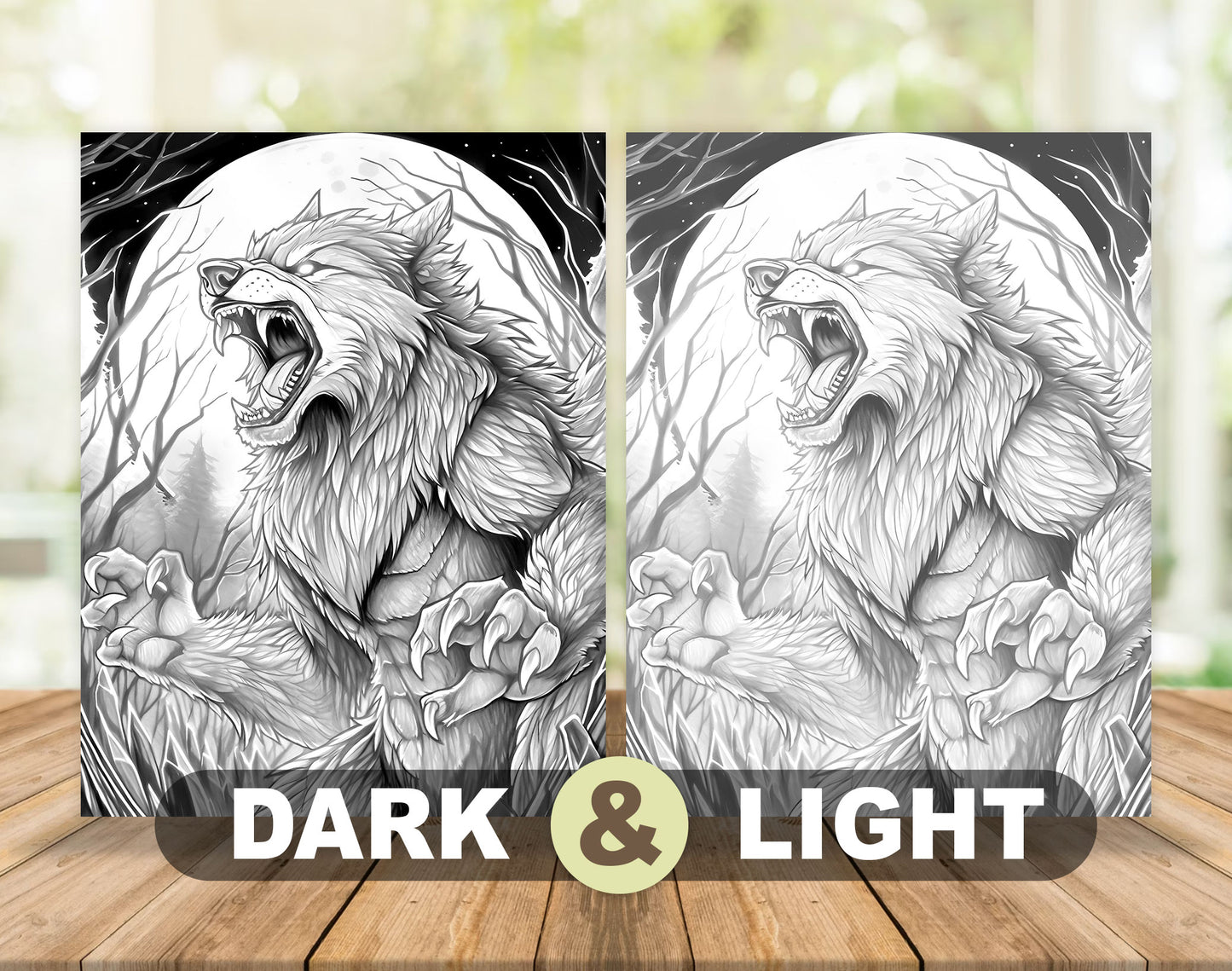 25 Werewolf Monster Grayscale Coloring Pages - Instant Download - Printable PDF Dark/Light