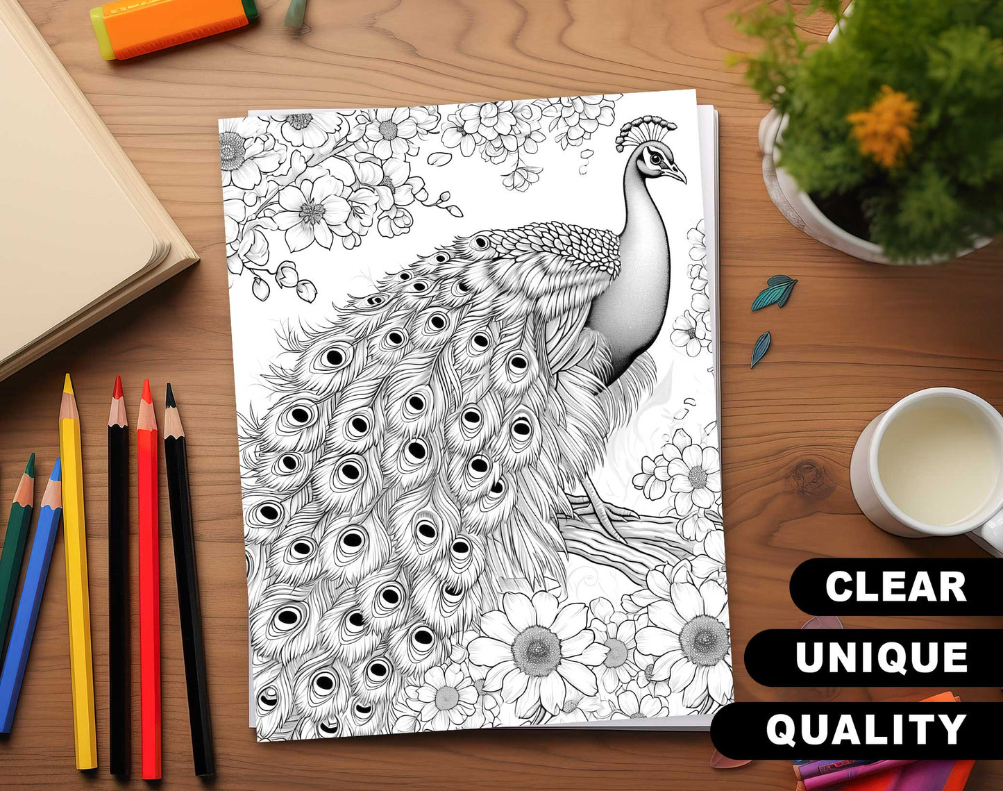 50 Wild Animal 2 Grayscale Coloring Pages - Instant Download - Printable PDF Dark/Light