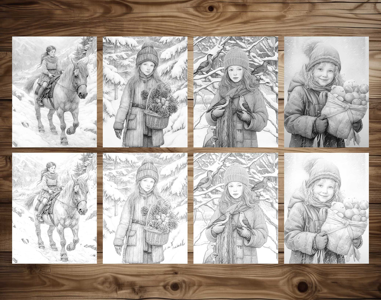 25 Winter Girls Grayscale Coloring Pages - Instant Download - Printable PDF Dark/Light