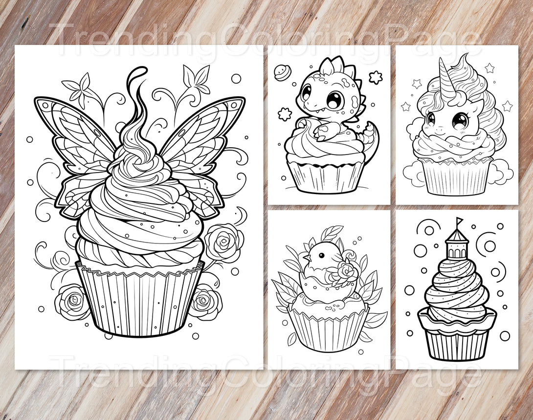 30 Adorable Cupcake Coloring Pages - Instant Download - Printable