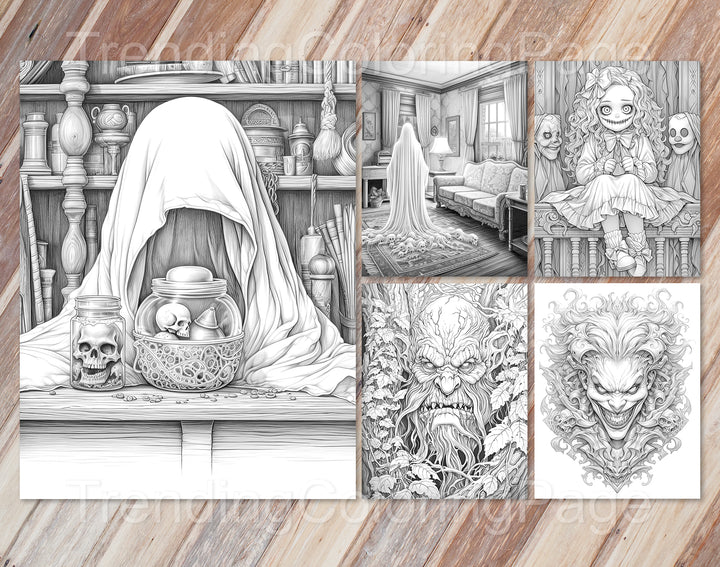 40 Freak of Horror Grayscale Coloring Pages Halloween Coloring Ins