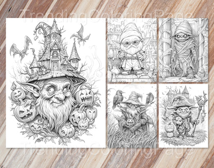 50 Halloween-Zwerge Graustufen Malvorlagen - Sofortiger Download - Druckbare PDF Dunkel/Hell