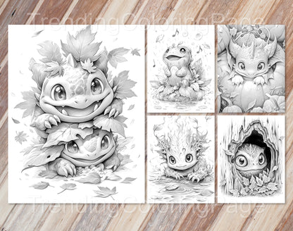 50 niedliche Herbstmonster Graustufen-Ausmalbilder - Halloween Ausmalen - Sofortiger Download - Druckbare PDF Dunkel/Hell