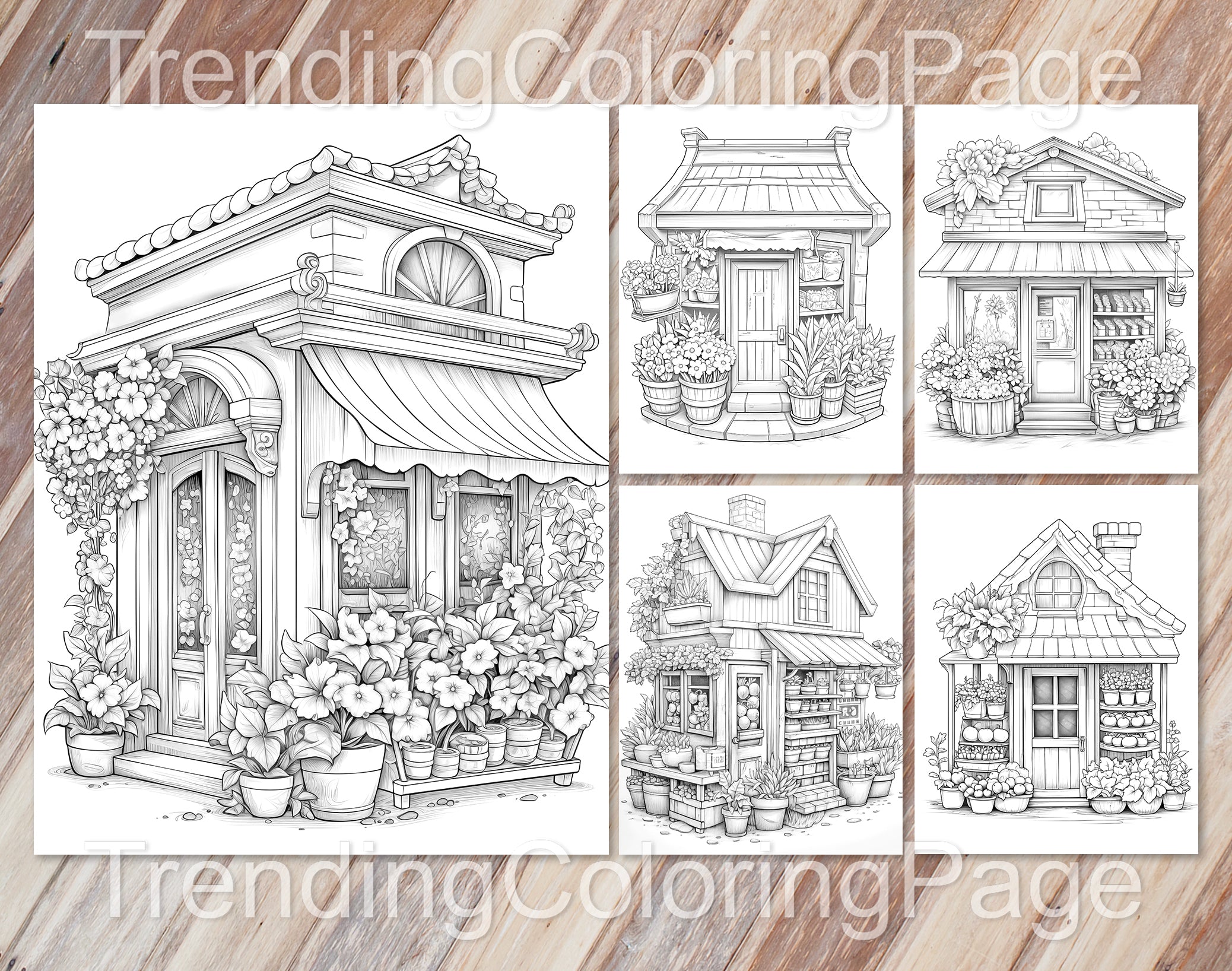 80 Adorable Storefront Grayscale Coloring Pages for Adults and Kids ...