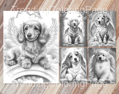 20 Angel Puppies Grayscale Coloring Pages - PDF Download (Dark/Light)
