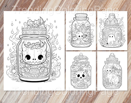 101 Kawaii Halloween in Jar Coloring Pages - Instant Download - Printable