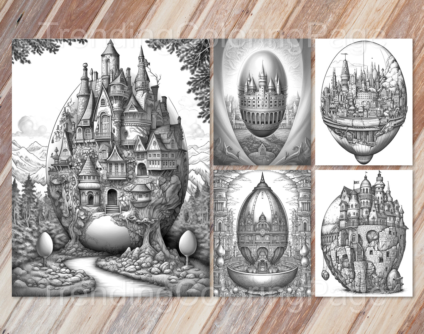 35 Easter Egg Dreamland Grayscale Coloring Pages - Instant Download - Printable Dark/Light
