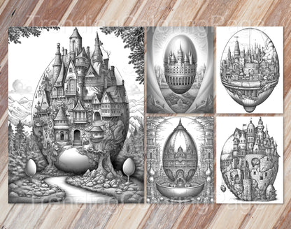 35 Easter Egg Dreamland Grayscale Coloring Pages - Instant Download - Printable PDF Dark/Light