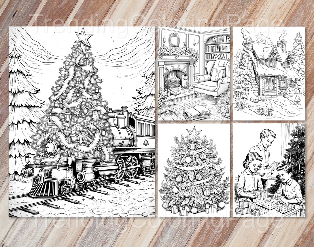 50 Vintage Christmas Coloring Pages - Instant Download - Printable