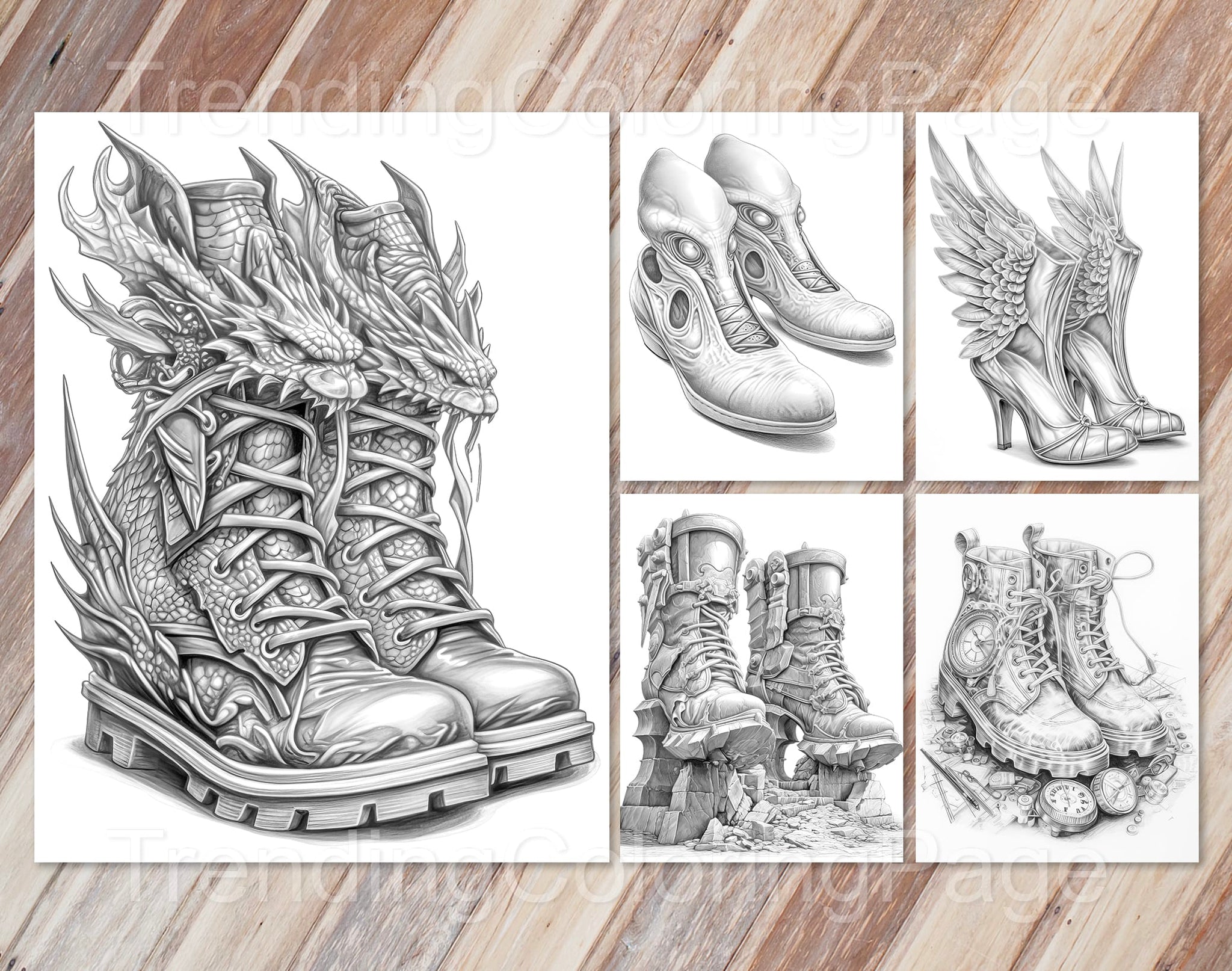 40 Fantasy Shoes Grayscale Coloring Pages - Instant Download - Printab ...