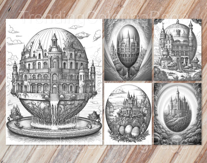 35 Easter Egg Dreamland Grayscale Coloring Pages - Instant Download - Printable PDF Dark/Light