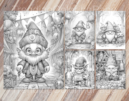 50 Halloween-Zwerge Graustufen Malvorlagen - Sofortiger Download - Druckbare PDF Dunkel/Hell