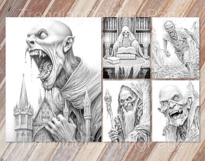 40 Freak of Horror Graustufen Malbuchseiten - Halloween Ausmalen - Sofortiger Download - Druckbare PDF Dunkel/Hell
