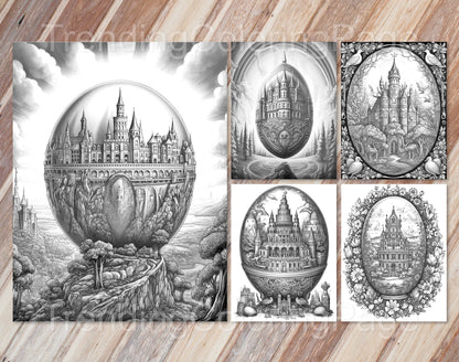 35 Easter Egg Dreamland Grayscale Coloring Pages - Instant Download - Printable PDF Dark/Light