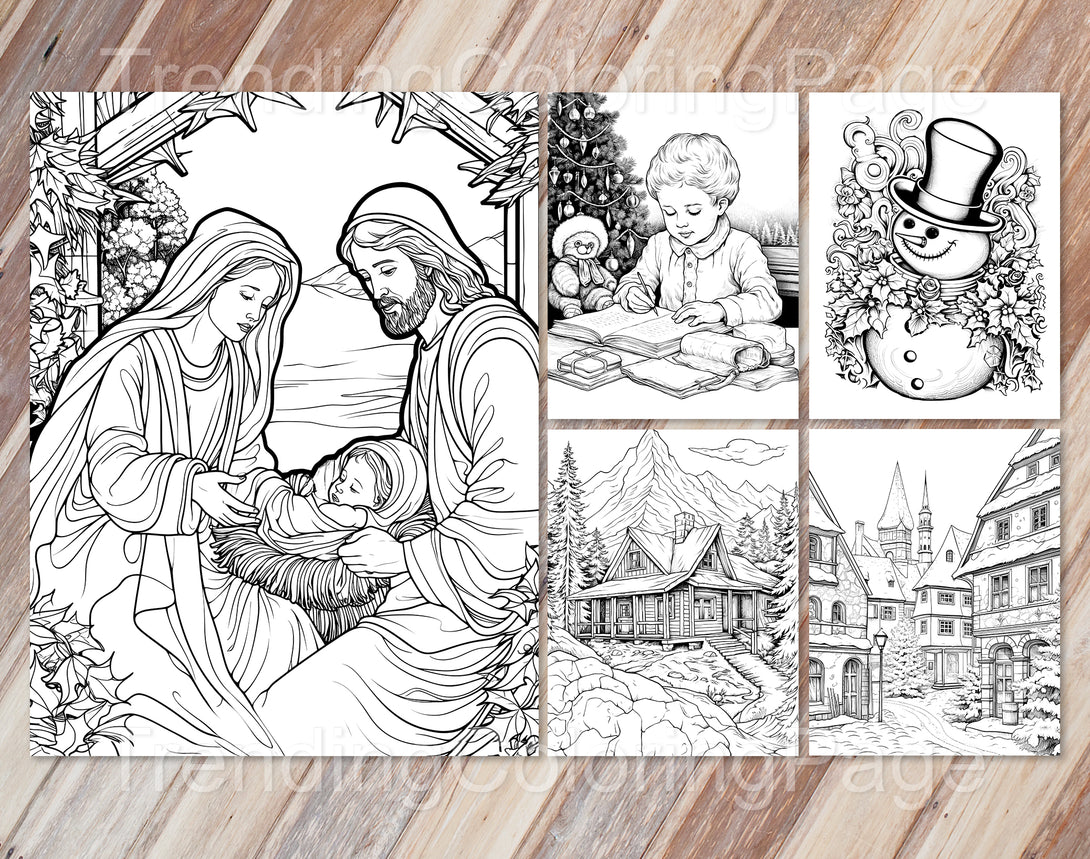 50 Vintage Christmas Coloring Pages - Instant Download - Printable