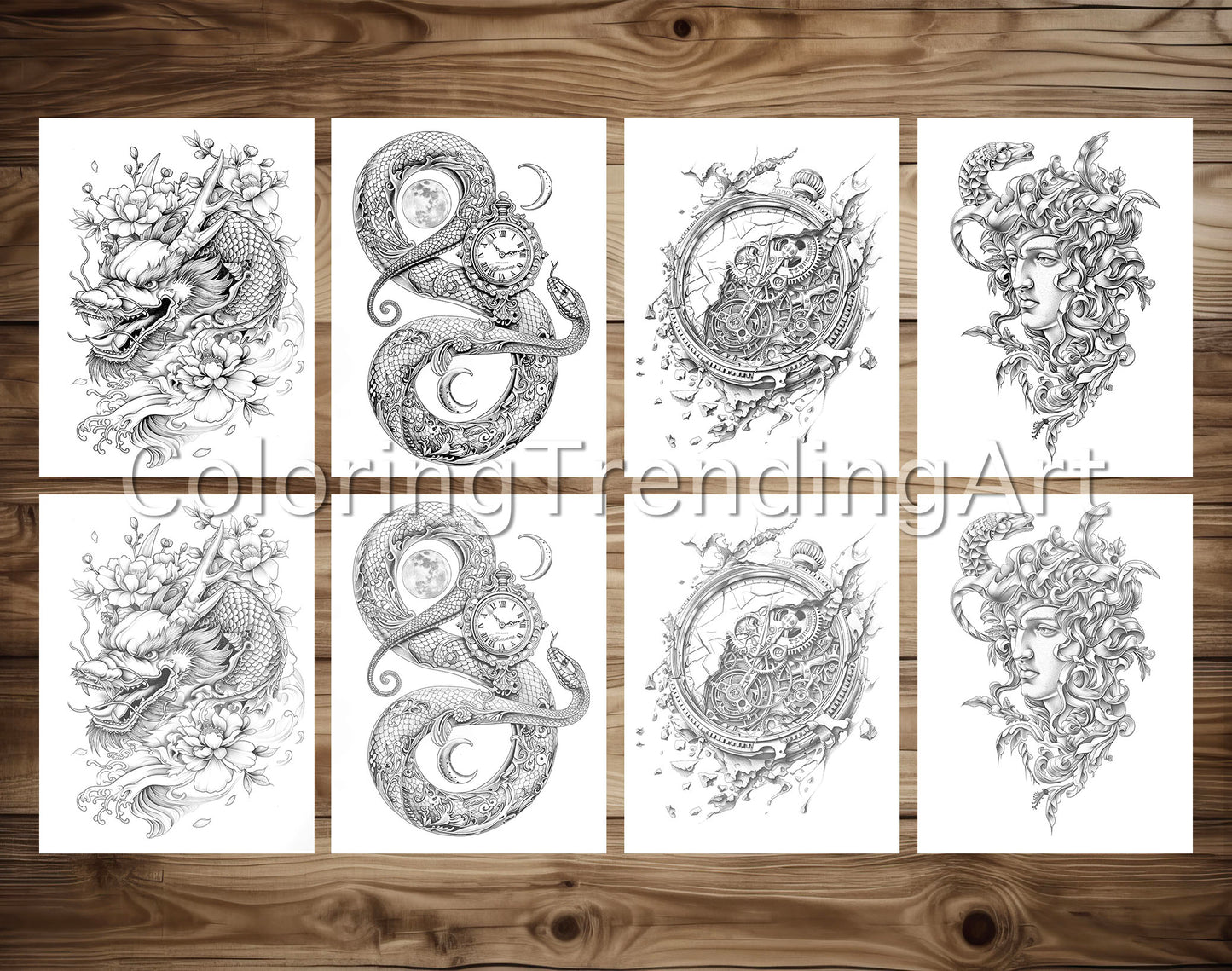101 Tattoos Therapy 2 Grayscale Coloring Pages - Instant Download - Printable Dark/Light
