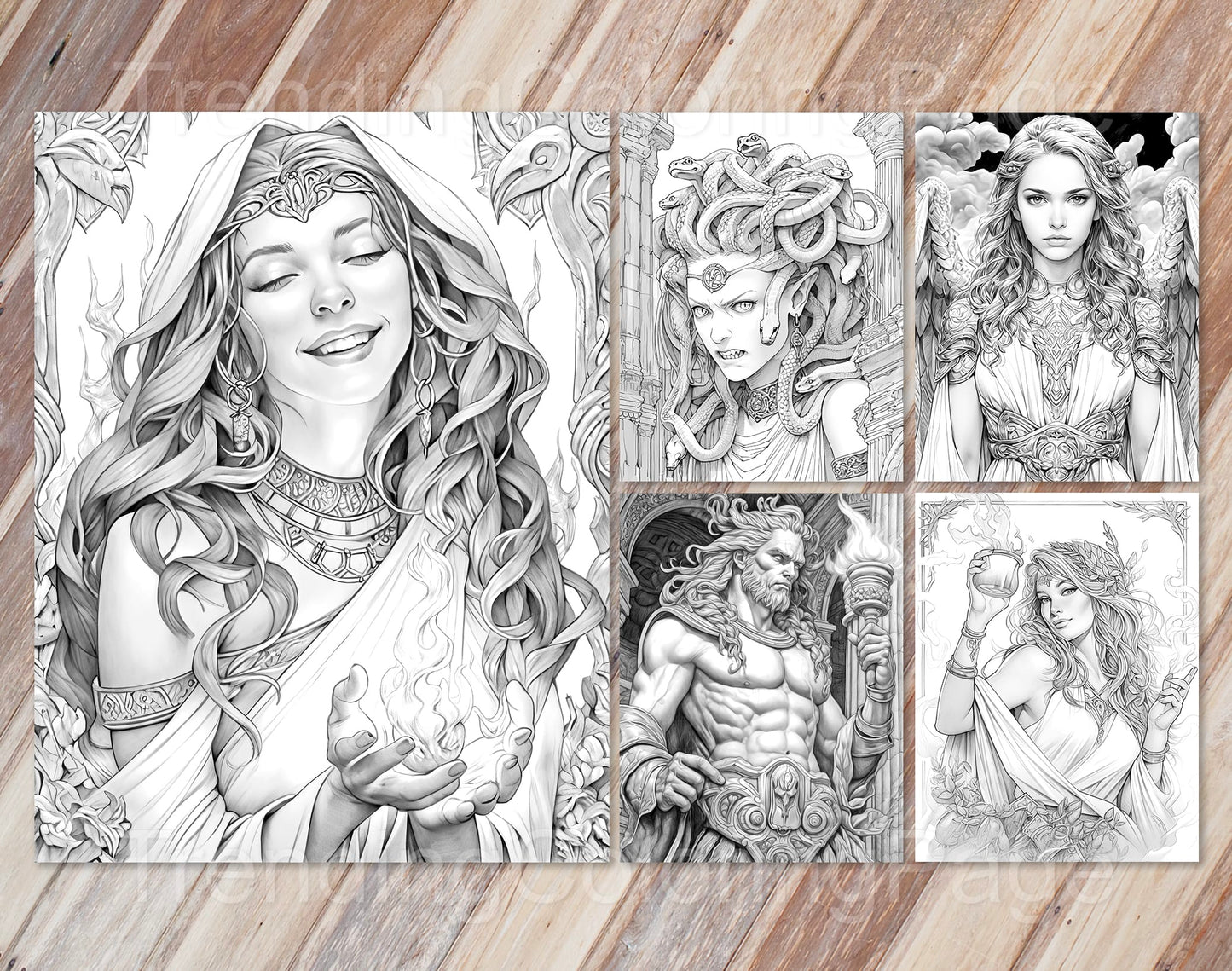 25 Greek Mythology Grayscale Coloring Pages - Instant Download - Printable Dark/Light