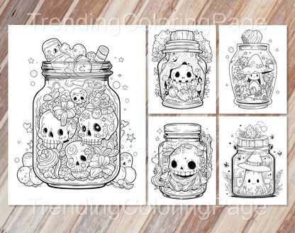 101 Kawaii Halloween in Jar Coloring Pages - Instant Download - Printable