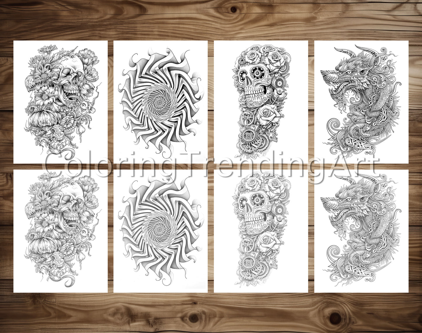 101 Tattoos Therapy 2 Grayscale Coloring Pages - Instant Download - Printable Dark/Light