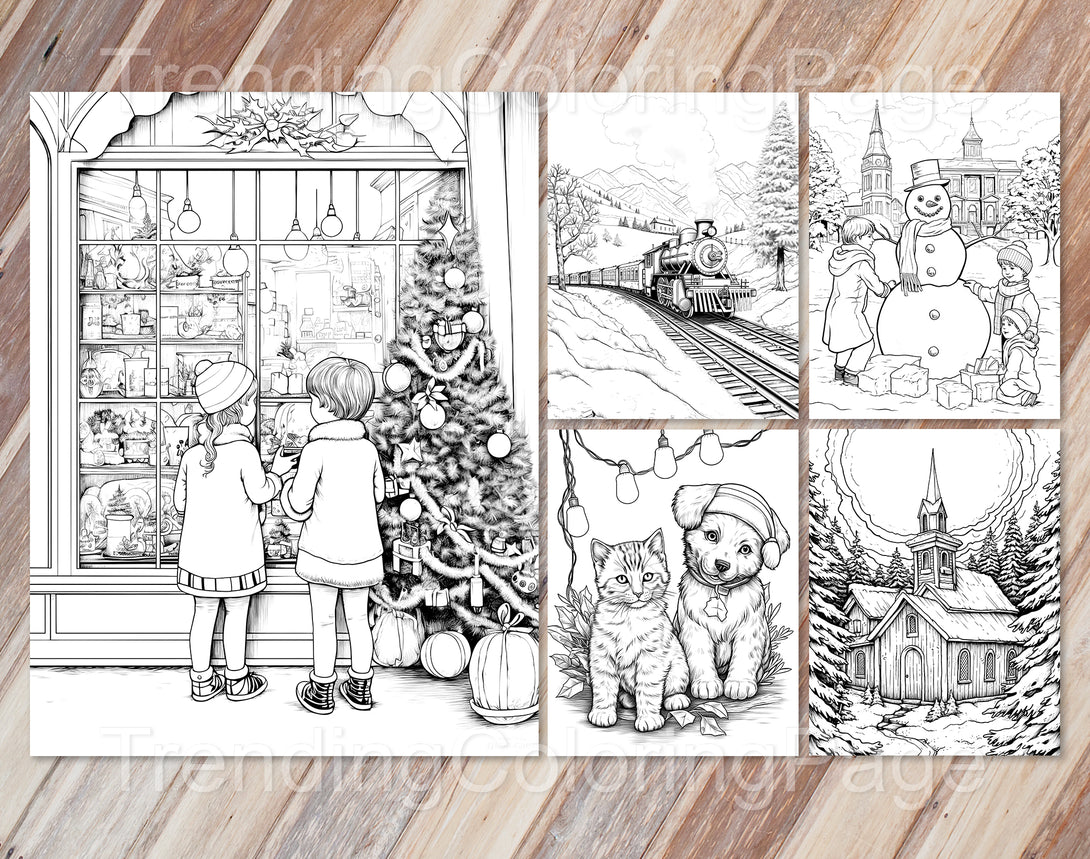 50 Vintage Christmas Coloring Pages - Instant Download - Printable