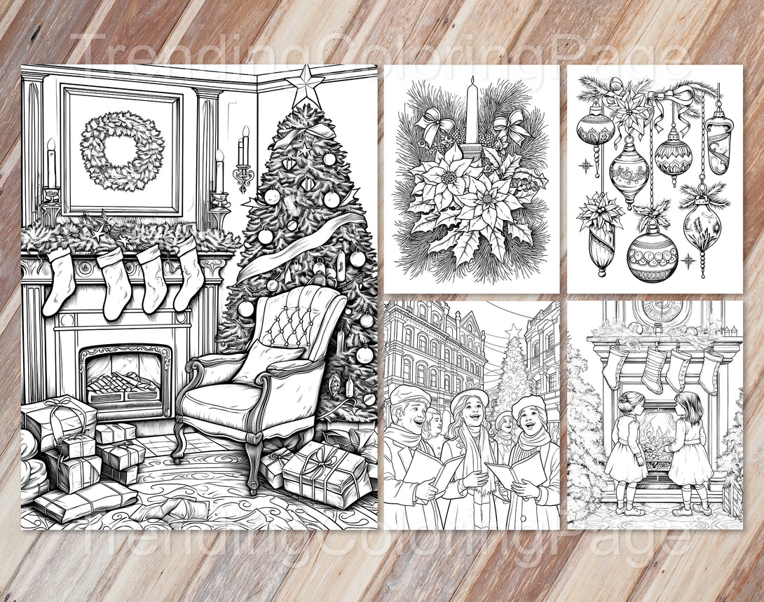 50 Vintage Christmas Coloring Pages - Instant Download - Printable