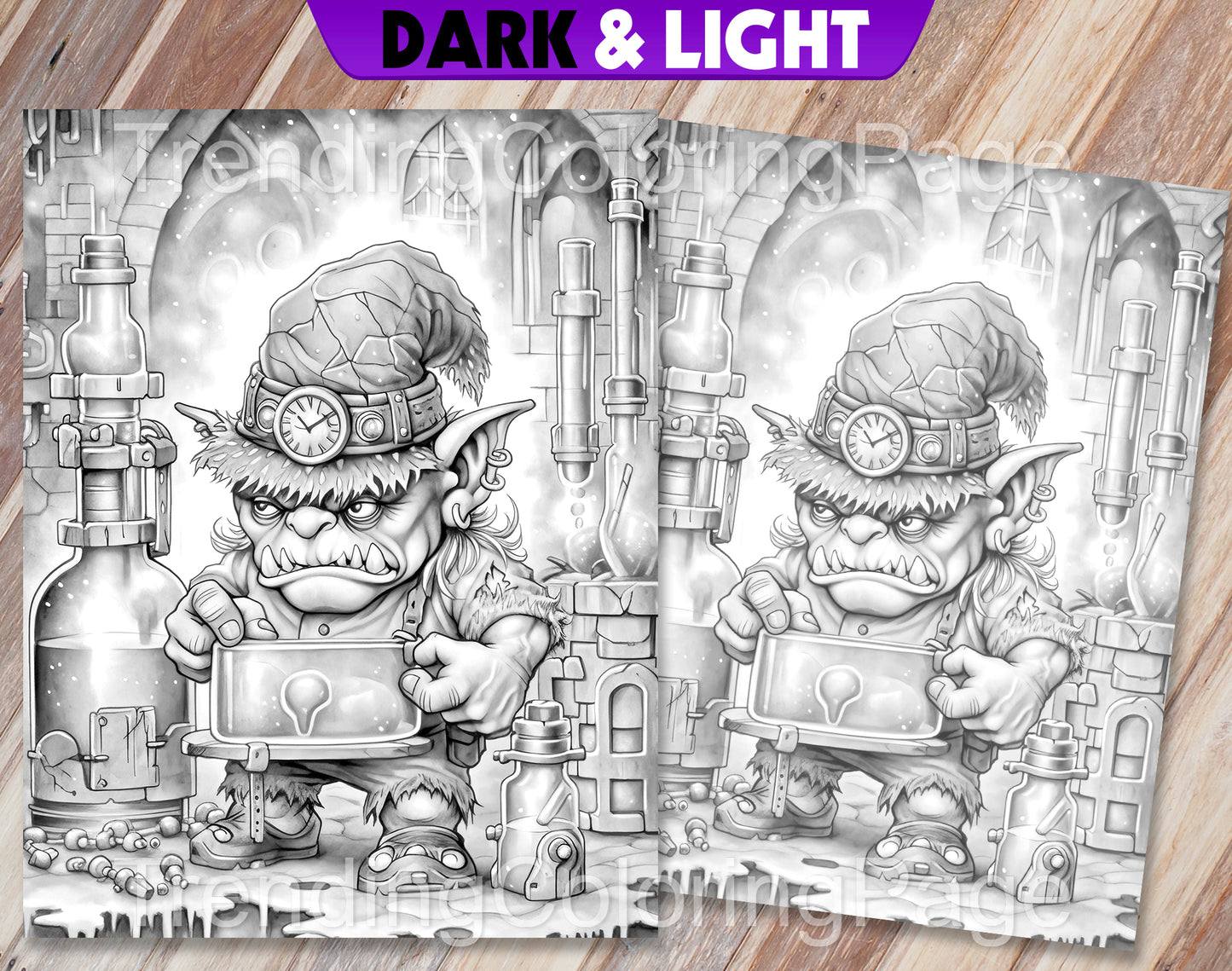 50 Halloween Gnomes Grayscale Coloring Pages - Instant Download - Printable PDF Dark/Light