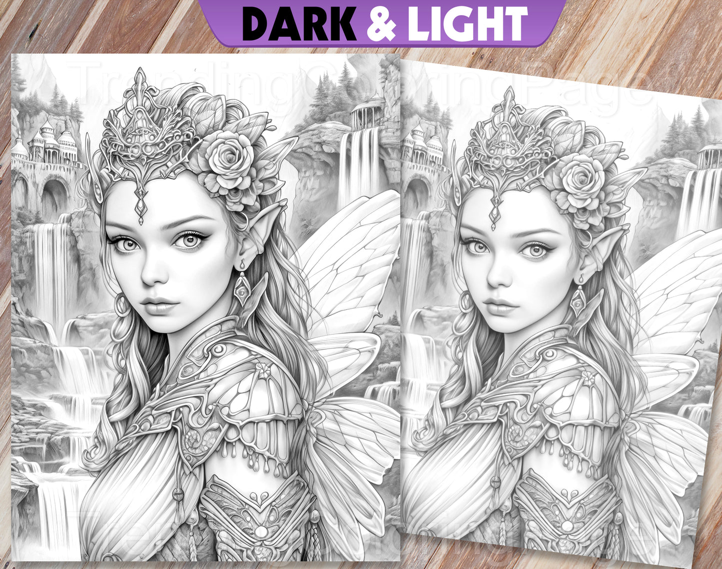 30 Fairy Queen Grayscale Coloring Pages - Instant Download - Printable PDF Dark/Light