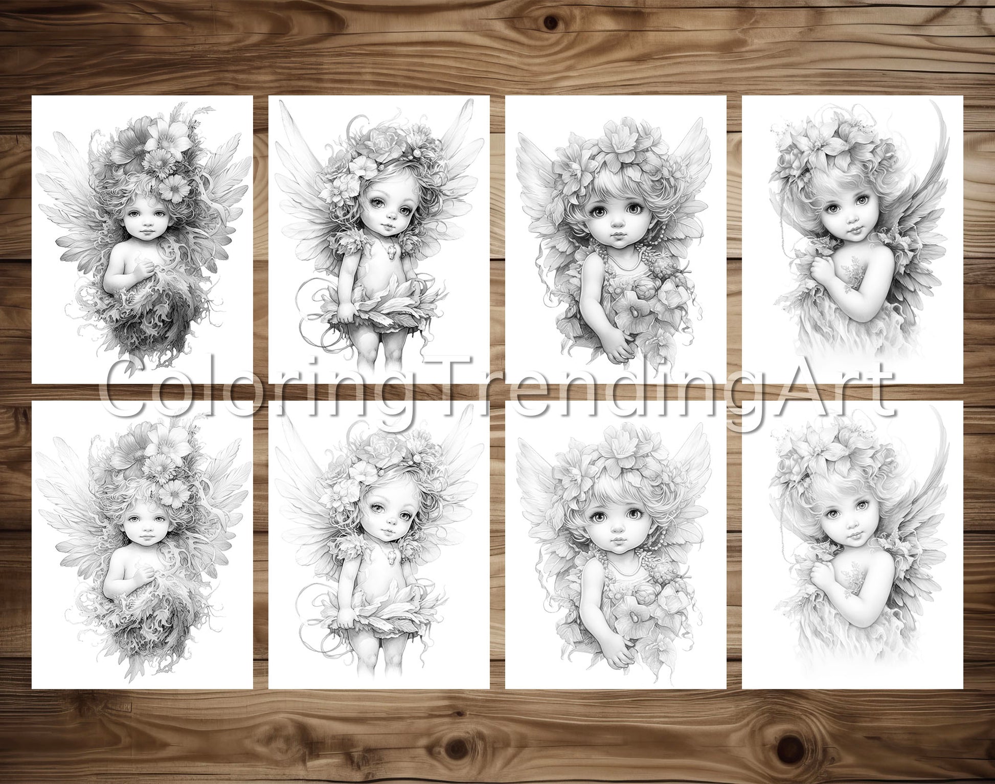 25 Adorable Baby Angels Grayscale Coloring Pages - Instant Download - Printable PDF - TrendingColoring