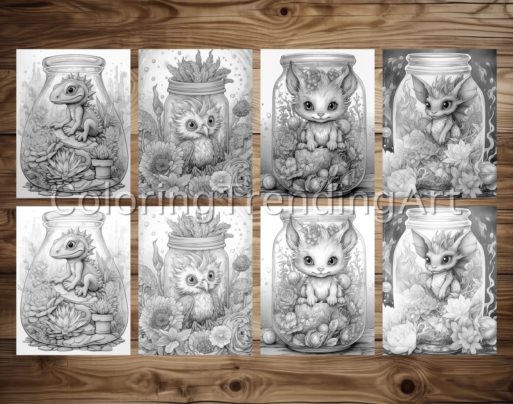 25 Baby Animal In Jar Grayscale Coloring Pages - Instant Download - Printable PDF - TrendingColoring