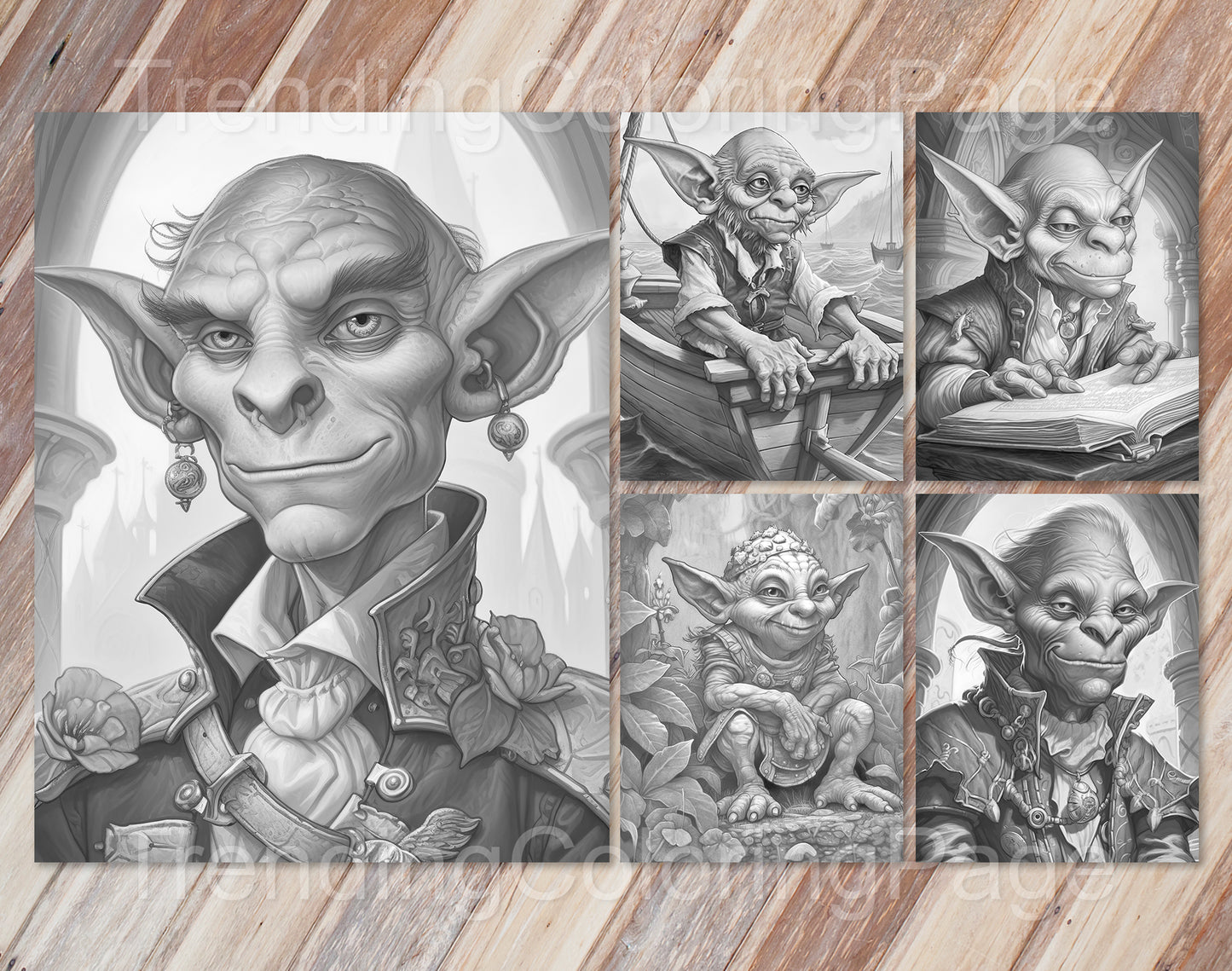 25 Enchanted Goblins Grayscale Coloring Pages- Instant Download - Printable PDF Dark/Light