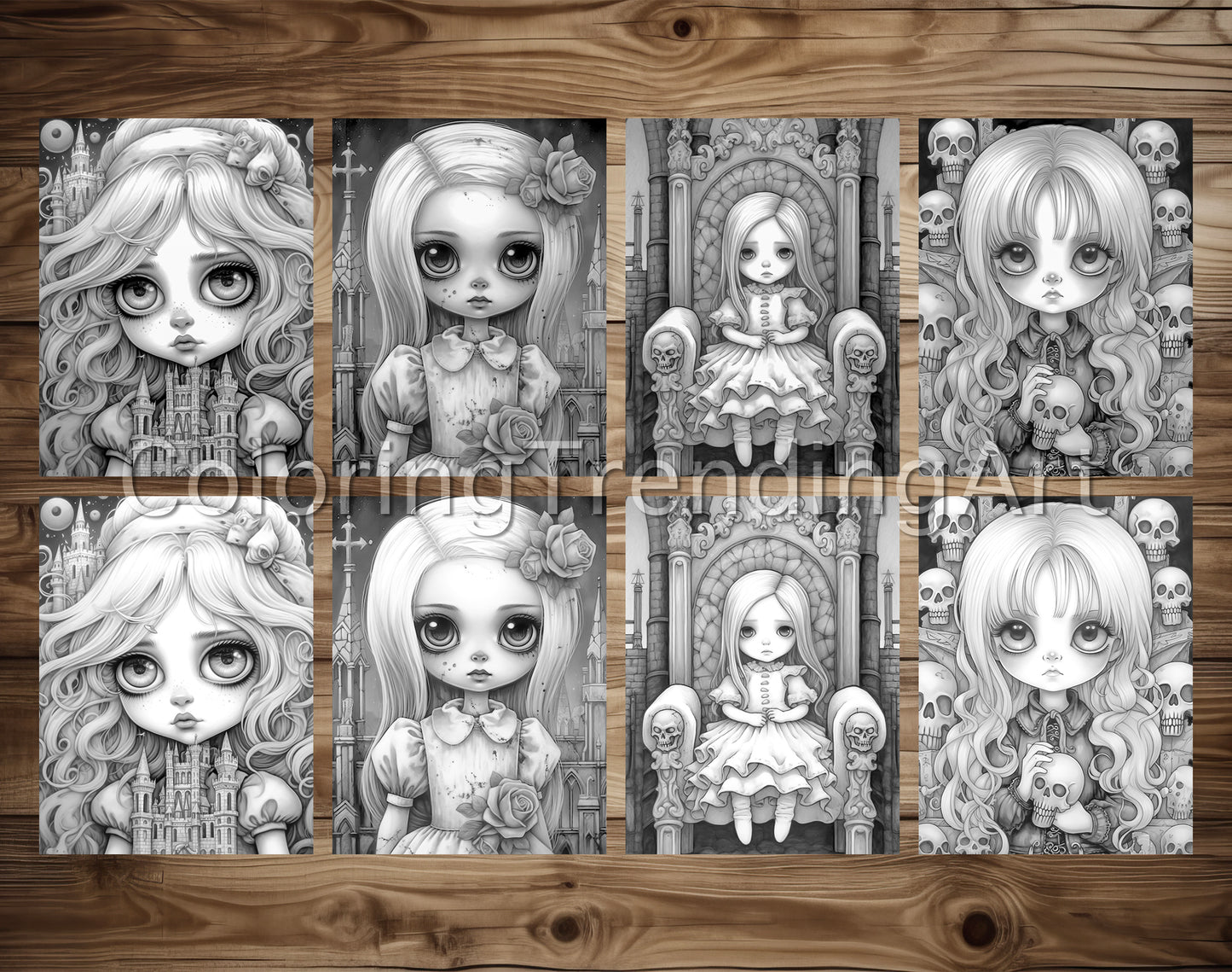 25 Kawaii Gothic Girl Grayscale Coloring Pages - Instant Download - Printable PDF Dark/Light