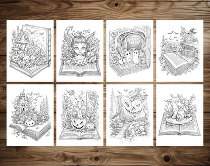 101 Open Magic Book - Halloween Worlds Coloring Pages - Instant Download - Printable PDF