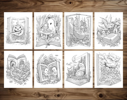101 Open Magic Book - Halloween Worlds Coloring Pages - Instant Download - Printable PDF