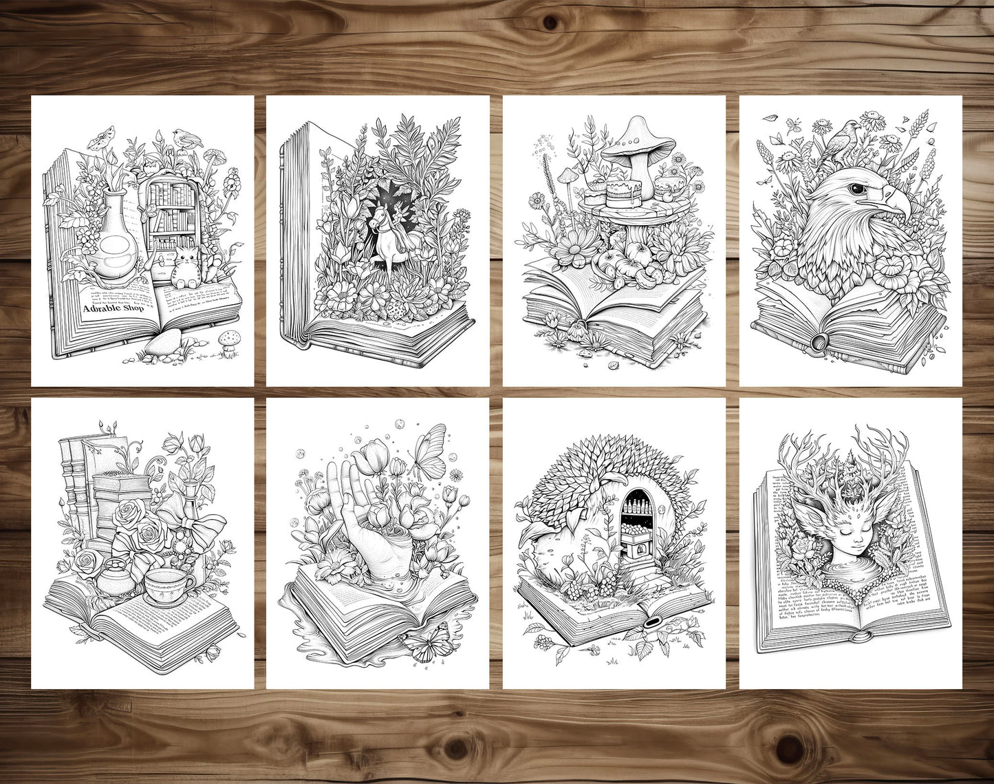 101 Open Magic Book Coloring Pages - Instant Download - Printable PDF