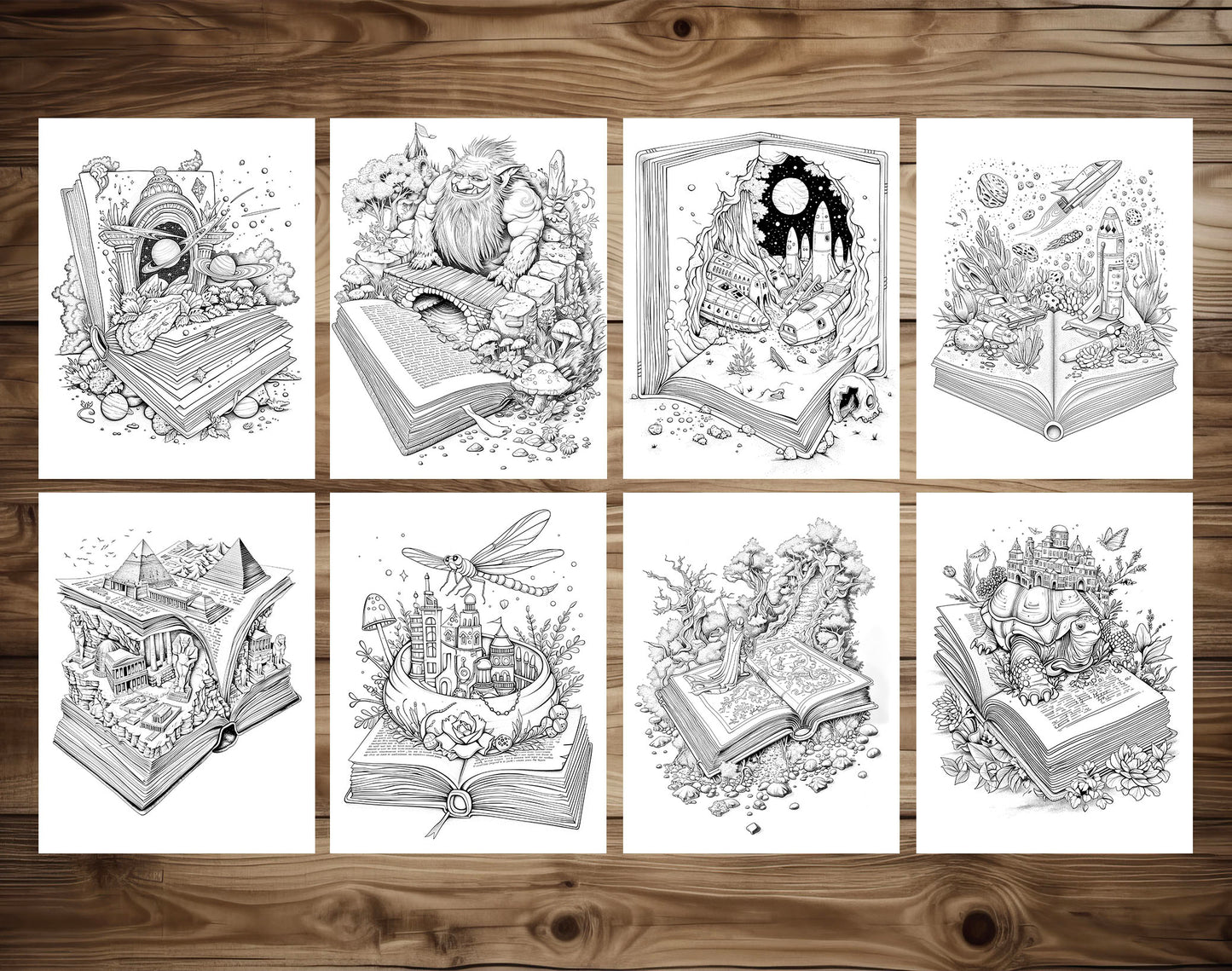 101 Open Magic Book Coloring Pages - Instant Download - Printable PDF