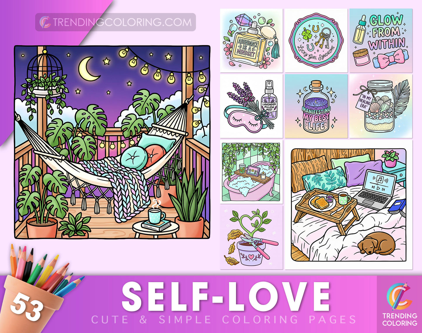 53 Self-Love Cute and Simple Coloring Pages - PDF Download