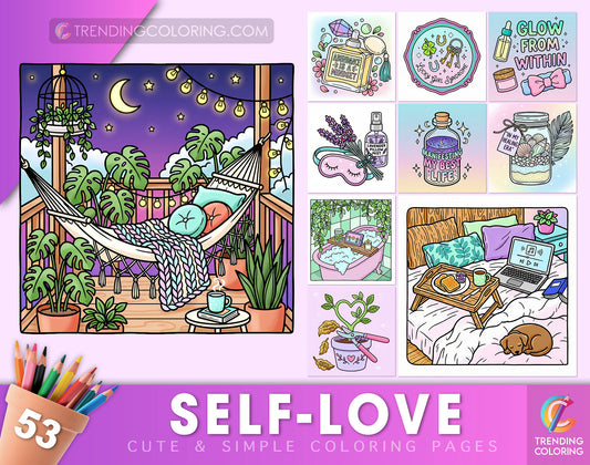 53 Self-Love Cute and Simple Coloring Pages - PDF Download