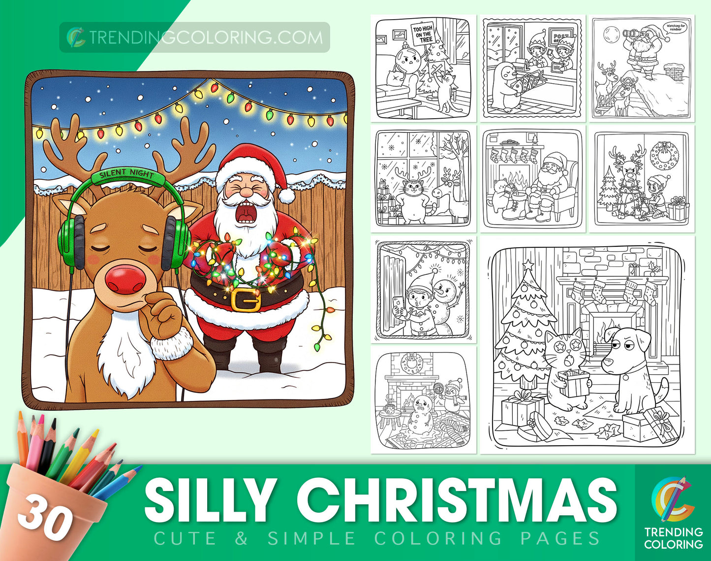 30 Silly Christmas Cute and Simple Coloring Pages - PDF Download