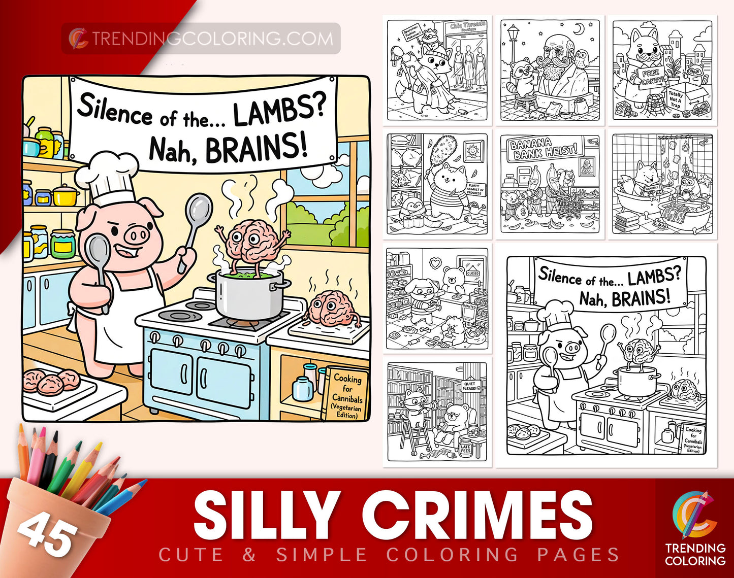 45 Silly Crimes Cute and Simple Coloring Pages - PDF Download