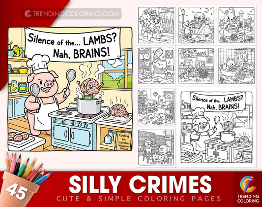 45 Silly Crimes Cute and Simple Coloring Pages - PDF Download