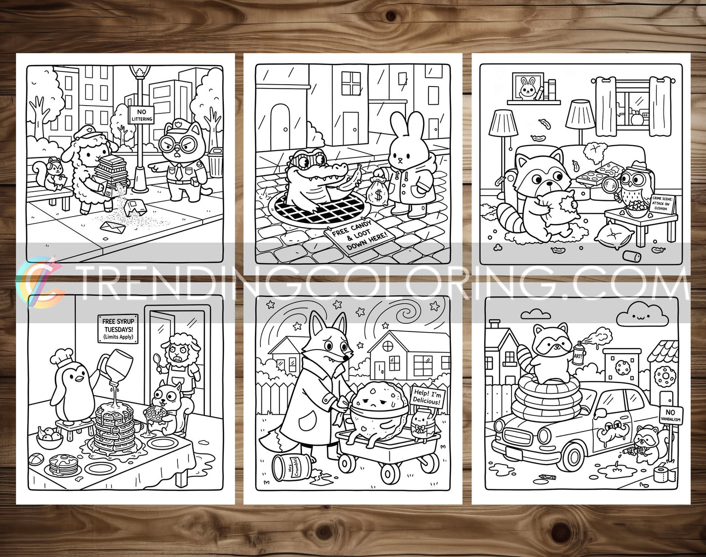 45 Silly Crimes Cute and Simple Coloring Pages - PDF Download