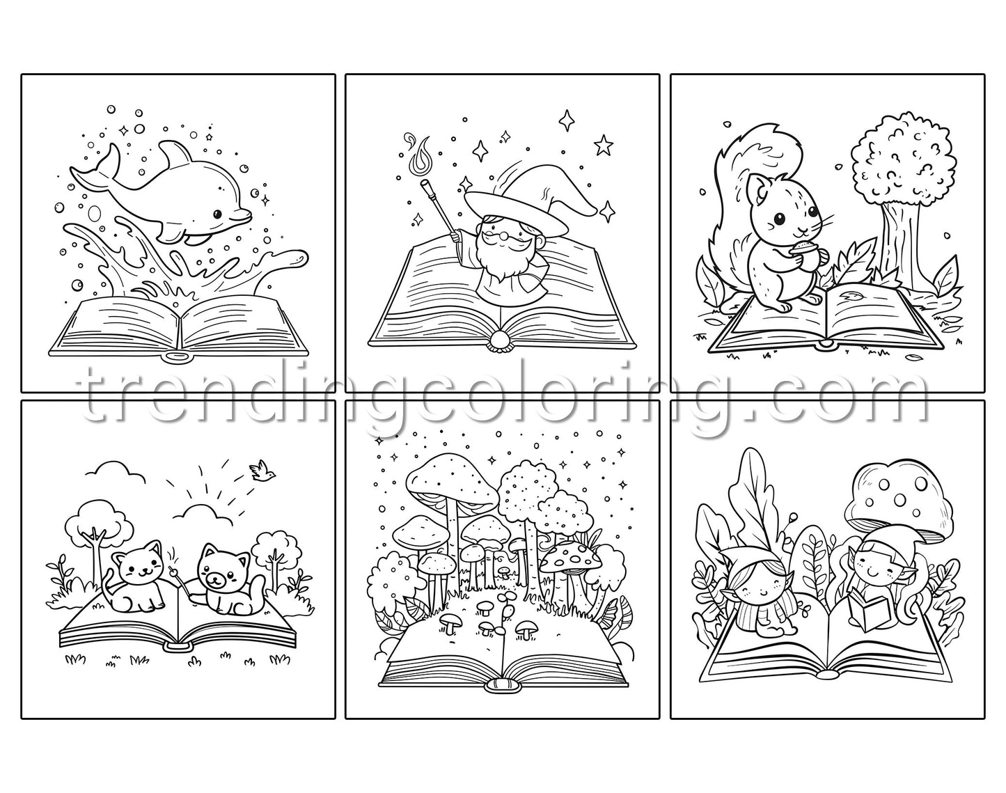 50 Simple Open Magic Book Coloring Pages - Instant Download - Printable PDF