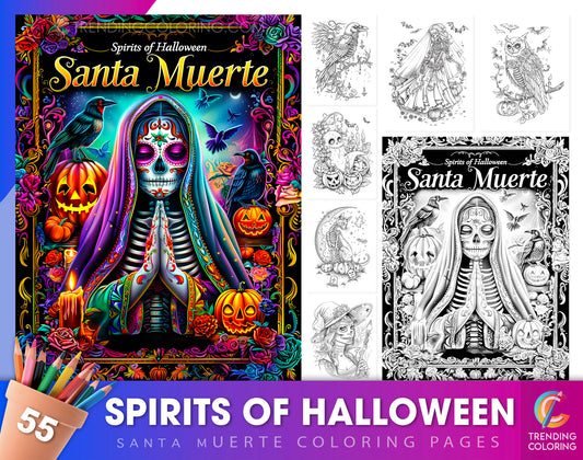 55 Spirits of Halloween - Santa Muerte Coloring Pages - Instant Download - Printable PDF