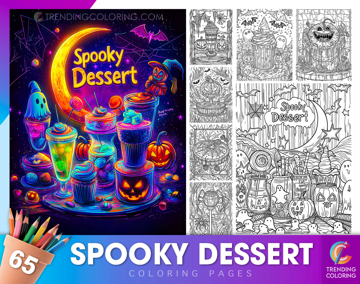 65 Spooky Dessert Halloween Coloring Pages - Instant Download - Printable PDF