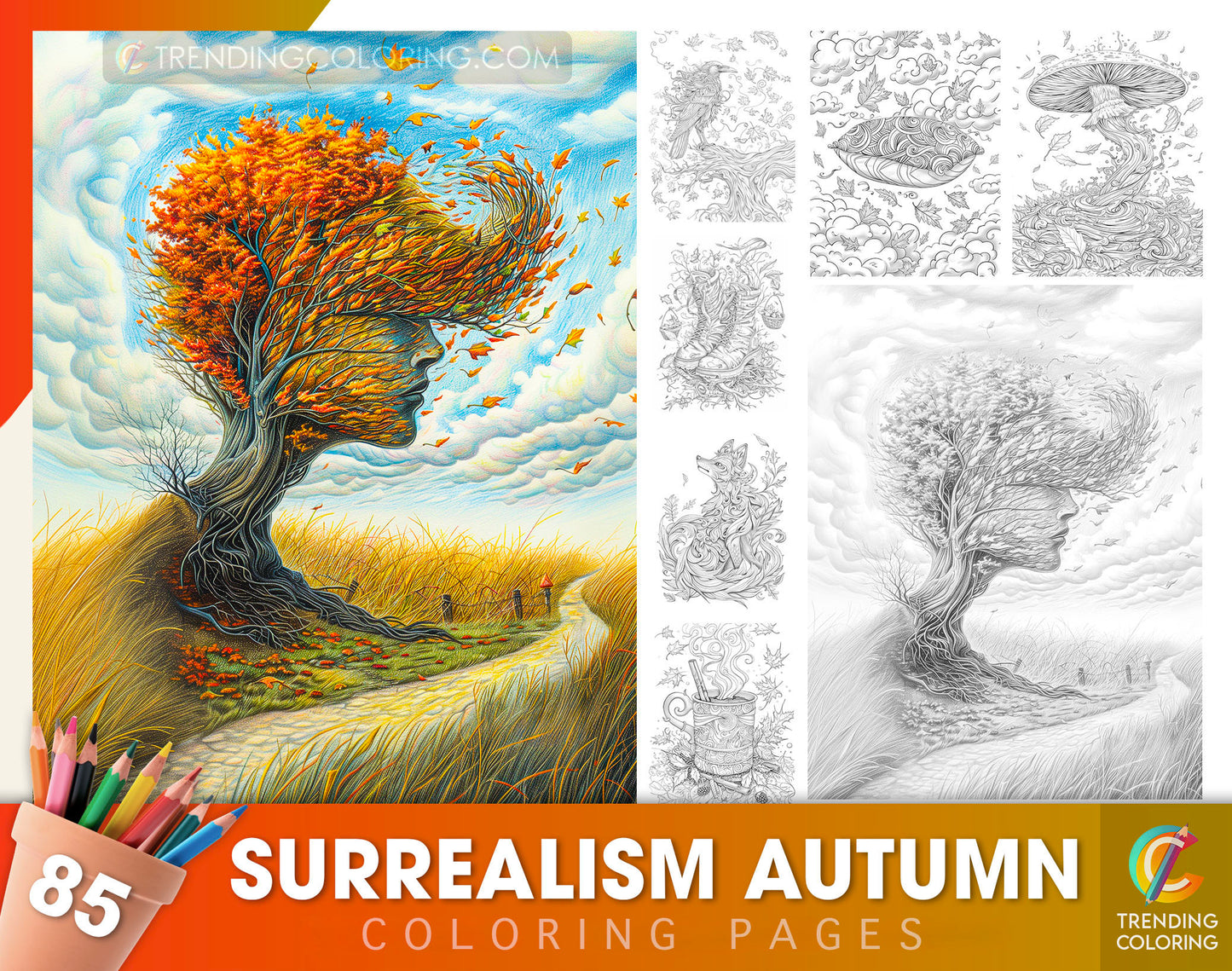 85 Surrealism Autumn Coloring Pages - Instant Download - Printable PDF