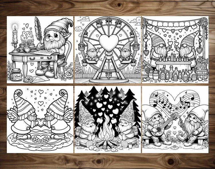 50 Valentine Gnome Coloring Pages Instant Download Printable