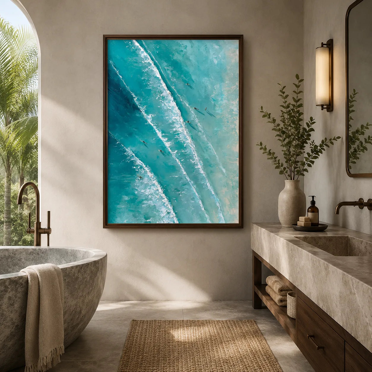 Aerial Ocean Surfers Wall Art Decor - Wall Art Decor - alternate angle