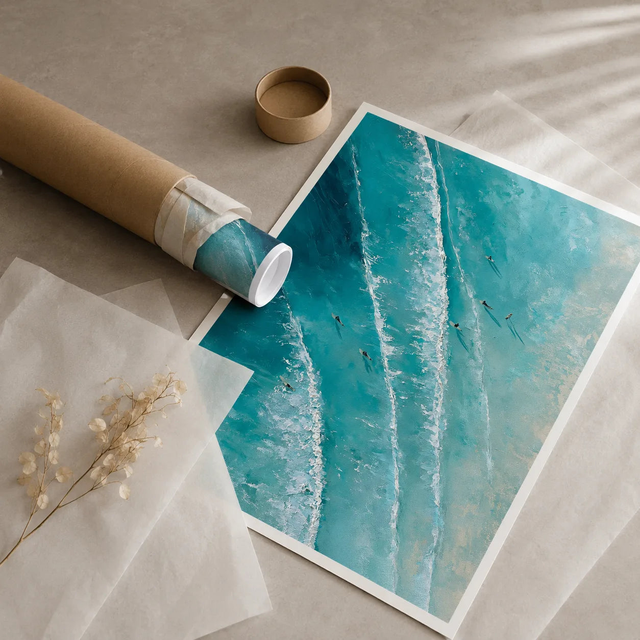 Aerial Ocean Surfers Wall Art Decor - Wall Art Decor - back view